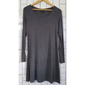 JOAN VASS  NEW YORK  Gray Long Sleeve Soft Jersey Knit Mini Dress 
